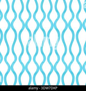 Modèle sans couture de lignes abstraites ondulées sur un fond blanc. Fond d'aquarelle vertical sous la forme de vagues turquoise stylisées pour l'emballage Banque D'Images