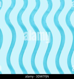 Motif vertical sans couture de lignes ondulées sur un fond bleu. Fond d'aquarelle de vagues turquoise stylisées. Abstraction Banque D'Images