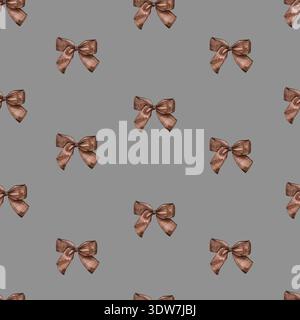 Arcs mignons à l'aquarelle avec fond de motif sans couture de ruban. Simple imprimé coquette romantique minimaliste avec de nombreux noeuds. Banque D'Images