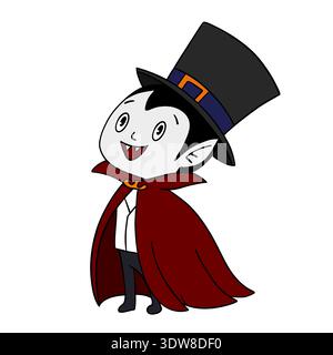 Journée magique Halloween. Costume de masque d'idée de dessin animé mignon vampire. Monstre de peau blanche drôle heureux et souriant. Collection d'éléments de dessin au trait Banque D'Images