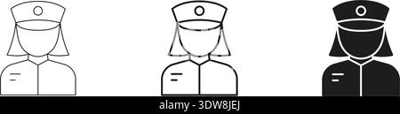 Ensemble d'icônes unie et ligne d'avatar infirmière pour femmes. Collection de symboles pour professionnels de la santé, personnel médical et personnel hospitalier et silhouette Illustration de Vecteur