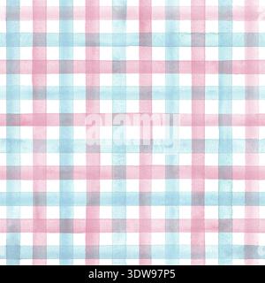 Aquarelle douce motif Vichy sans couture en rose pastel et bleu. Texture plaid peinte à la main avec une sensation rustique légère et cottagecore, parfaite pour Fab Banque D'Images