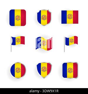 Andorre Flag Icons Set, peut être utilisé pour les conceptions d'entreprise, les conceptions de présentation ou tout autre design approprié. Illustration de Vecteur