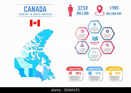 Modèle infographique de carte colorée du Canada, peut être utilisé pour les conceptions d'affaires, les conceptions de présentation ou toutes les conceptions appropriées. Illustration de Vecteur