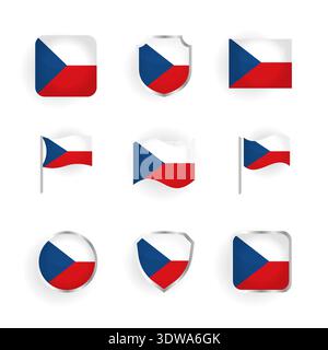 Ensemble d'icônes de drapeau de la République tchèque, peut être utilisé pour les conceptions d'entreprise, les conceptions de présentation ou toutes les conceptions appropriées. Illustration de Vecteur