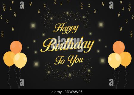 Joyeux anniversaire doré à vous lettrage avec des ballons et des confettis, peut être utilisé pour des conceptions d'entreprise, des conceptions de présentation ou toutes les conceptions appropriées. Illustration de Vecteur