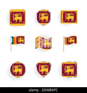 Sri Lanka Flag Icons Set, peut être utilisé pour les conceptions d'entreprise, les conceptions de présentation ou toutes les conceptions appropriées. Illustration de Vecteur