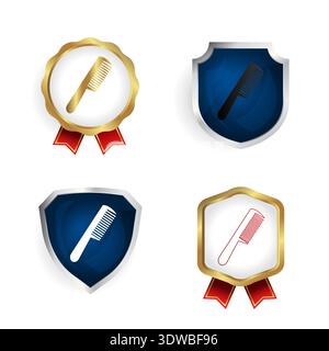 Abstract Hair Comb badge et Label Collection, peut être utilisé pour les conceptions d'entreprise, les conceptions de présentation ou toutes les conceptions appropriées. Illustration de Vecteur