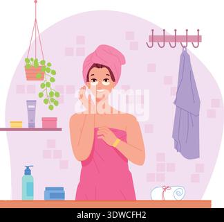 Femme appliquer la crème de soins de la peau pour les yeux. Routine beauté. Illustration vectorielle Illustration de Vecteur