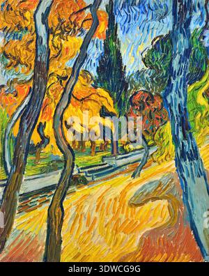 Vincent van Gogh arbres dans le jardin de lAsile (1889) huile, hollandais, arbres de jardin d'asile Banque D'Images
