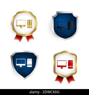 La collection abstraite de badges informatiques et d'étiquettes, peut être utilisée pour les conceptions d'entreprise, les conceptions de présentation ou toutes les conceptions appropriées. Illustration de Vecteur