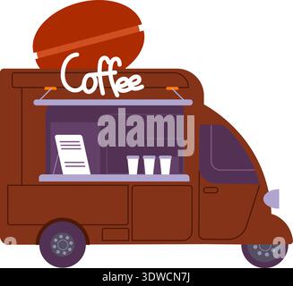 Support mobile pour café. Vending van de boisson chaude isolé sur fond blanc Illustration de Vecteur