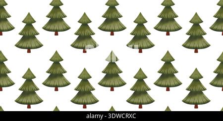 Modèle sans couture avec des arbres verts dessinés à la main. Illustration aquarelle pour enfants de sapins à feuilles persistantes pour votre conception, impression, tissu Banque D'Images