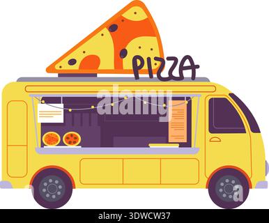 Camion à pizza. Icône italienne de fourgon de nourriture de rue isolé sur fond blanc Illustration de Vecteur