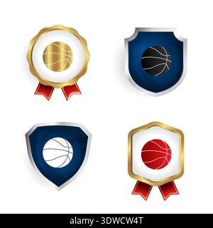 Badge abstrait de basket-ball et Collection d'étiquettes, peut être utilisé pour les conceptions d'entreprise, les conceptions de présentation ou toutes les conceptions appropriées. Illustration de Vecteur