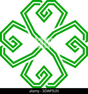 Trèfle vert à quatre feuilles dans le style celtique, pictogramme de trèfle vectoriel de la Saint Patrick Illustration de Vecteur