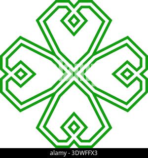 Trèfle vert à quatre feuilles dans le style celtique, pictogramme de trèfle vectoriel de la Saint Patrick Illustration de Vecteur