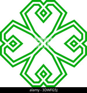 Trèfle vert à quatre feuilles dans le style celtique, pictogramme de trèfle vectoriel de la Saint Patrick Illustration de Vecteur