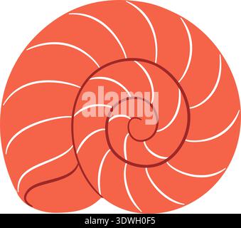 Coquille spirale nautilus orange. Icône nautique isolée de style plat tendance dessinée à la main pour la biologie marine, marque de plage, designs d'été. Illustration vectorielle Illustration de Vecteur