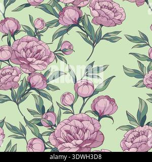 motif vectoriel floral sans couture avec pivoines roses. Illustration de Vecteur