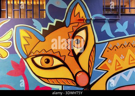 Cordoba Argentine, 12 janvier murale d'un renard sur un mur du nord de Cordoue. Tournage le 12 janvier 2020, Cordoue, Argentine Banque D'Images