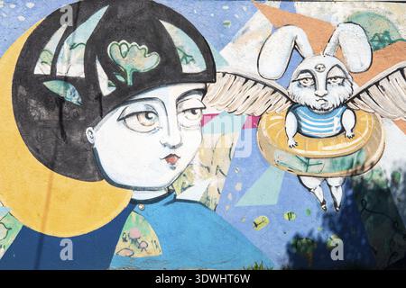 Cordoba Argentine le 4 janvier, cette murale située dans le district de Tejas au nord de Cordoba représente Alice au pays des merveilles. Tournage le 4 janvier 2020, Cordoue Banque D'Images