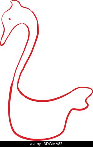 Élément vectoriel, cygne, contour, style rustique, a la Rus, style slave, élément décoratif Illustration de Vecteur