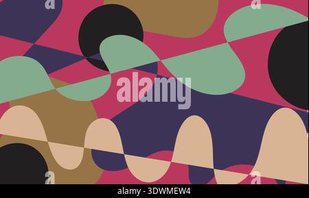 Motif géométrique abstrait vibrant avec des formes organiques et des lignes ondulées dans une palette de couleurs rétro sans couture de fond répétitif pour l'art numérique Illustration de Vecteur