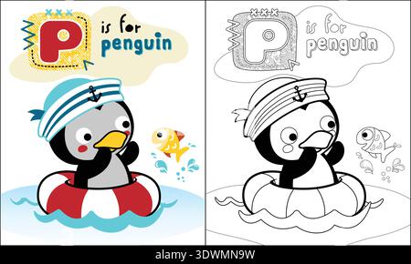 Lettre de l'alphabet P avec un pingouin marin dans un flotteur. Illustration de Vecteur