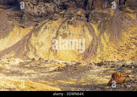 Islande, région Austurland, route N1, montagnes de Lomagnupur Banque D'Images