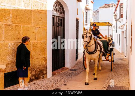 Visite guidée en calèche à travers les rues étroites de la ville de Ronda, Málaga, Andalucía, Espagne, Europe Banque D'Images