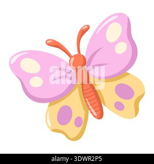 Papillon aux ailes jaunes et roses. Illustration isolée de vecteur de dessin animé sur fond blanc Illustration de Vecteur