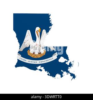 Affiche de la carte du drapeau de la Louisiane. Décoration murale de la fierté de l'État DES ÉTATS-UNIS. Numérique imprimable patriotique Illustration vectorielle détaillée Illustration de Vecteur