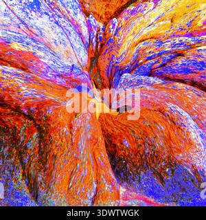 Un arrangement abstrait coloré de roches déformées avec des lignes fluides convergeant en un point central. Banque D'Images