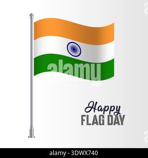 Inde Wavy Flag Pole Happy Flag Day, conception modifiable vectorielle, peut être utilisé pour la conception d'affaires ou de présentation. Illustration de Vecteur