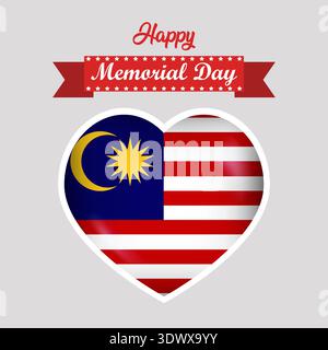 Happy Memorial Day Malaysia Flag Heart Banner, conception modifiable vectorielle, peut être utilisée pour la conception d'affaires ou de présentation. Illustration de Vecteur