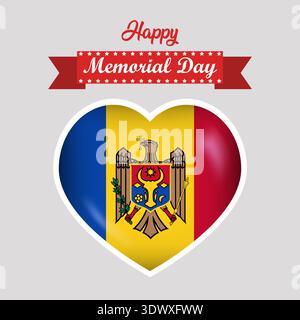 Happy Memorial Day Moldavie Flag Heart Banner, conception modifiable vectorielle, peut être utilisée pour la conception d'affaires ou de présentation. Illustration de Vecteur