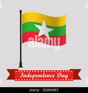 Plat Myanmar Independence Day avec drapeau ondulant, conception modifiable vectorielle, peut être utilisé pour la conception d'affaires ou de présentation. Illustration de Vecteur