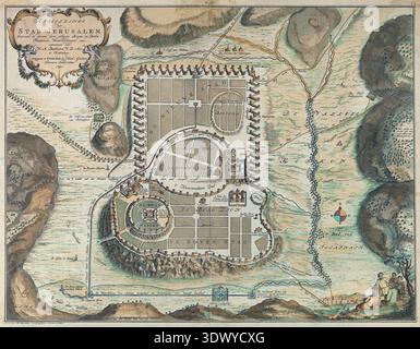 SEATTLE -SEP 11, 2022 - ancienne carte historique de Jérusalem montrant la ville fortifiée, les vallées environnantes, les collines et les sites religieux marqués avec annotatio Banque D'Images