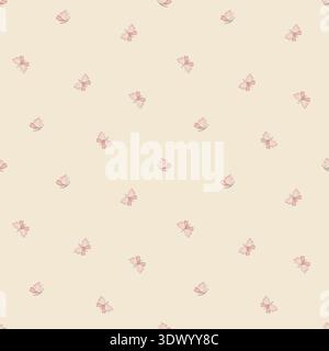 Motif papillons roses volant chaotiquement. Illustrations aquarelle dans le style des enfants. Imprimé printemps été sans couture, dessiné à la main sur beige Banque D'Images