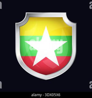 Icône de drapeau de bouclier d'argent du Myanmar, conception modifiable vectorielle, peut être utilisée pour la conception d'affaires ou de présentation. Illustration de Vecteur