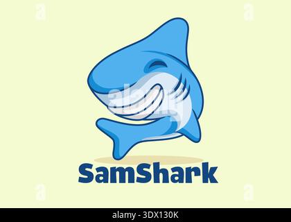 Personnage de mascotte de requin mignon, illustration de style dessin animé d'animal marin Banque D'Images