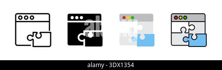 Jeu d'icônes de puzzle de navigateur, contour modifiable, glyphe plat et couleur. Conception d'icônes liées aux extensions, plugins et intégration web pour develo Banque D'Images