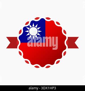 Creative Taiwan Flag Emblem badge, conception modifiable vectorielle, peut être utilisé pour la conception d'affaires ou de présentation. Illustration de Vecteur