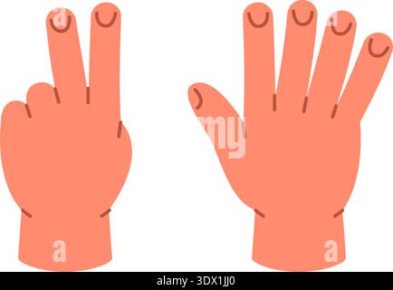 Mains montrant le numéro 7 en utilisant cinq doigts plus deux. Vecteur de dessin animé plat pour l'apprentissage des numéros des enfants et les visuels de l'éducation précoce Illustration de Vecteur