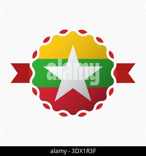 Creative Myanmar Flag Emblem badge, conception modifiable vectorielle, peut être utilisé pour la conception d'affaires ou de présentation. Illustration de Vecteur