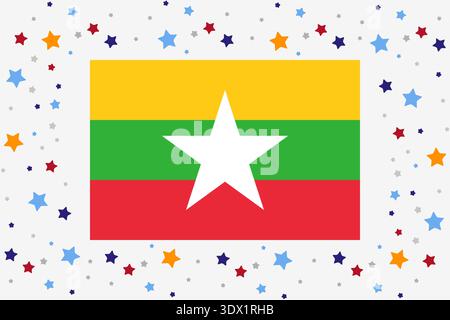 Célébration du jour de l'indépendance du drapeau du Myanmar avec des étoiles, conception modifiable vectorielle, peut être utilisée pour la conception d'affaires ou de présentation. Illustration de Vecteur