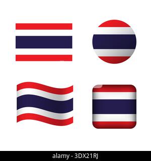 Ensemble d'icônes de drapeau national de Vector Thaïlande, conception modifiable vectorielle, peut être utilisé pour la conception d'affaires ou de présentation. Illustration de Vecteur