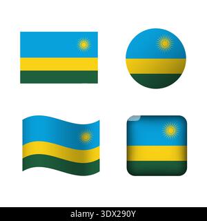 Ensemble d'icônes de drapeau national du Rwanda de vecteur, conception modifiable de vecteur, peut être utilisé pour la conception d'affaires ou de présentation. Illustration de Vecteur