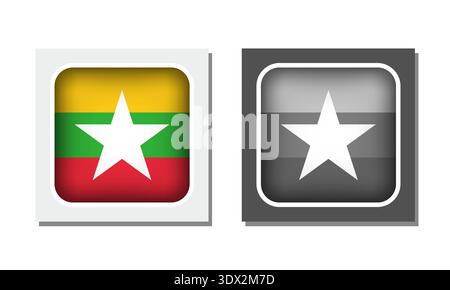 Icône de drapeau arrondi carré Myanmar, conception modifiable vectorielle, peut être utilisée pour la conception d'affaires ou de présentation. Illustration de Vecteur